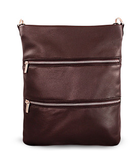 Tmavě hnědá kožená zipová kabelka s popruhem 212-3066-47