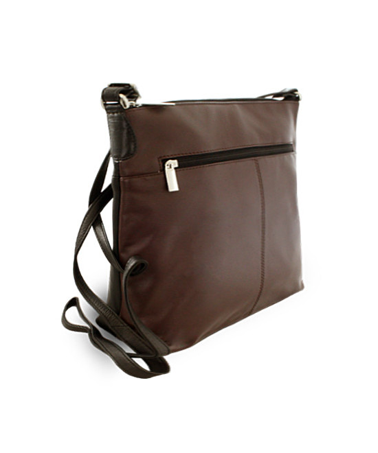 Hnědočerná kožená zipová kabelka 212-3015-60/40