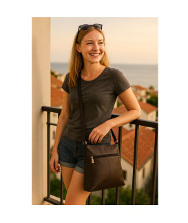 Hnědočerná kožená zipová kabelka 212-3015-60/40