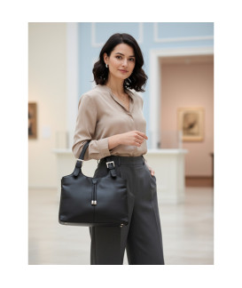 Černá dámská kožená zipová kabelka 212-7019-60