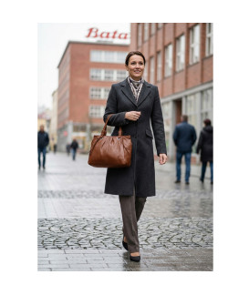 Hnědá dámská kožená zipová kabelka 212-2068-40