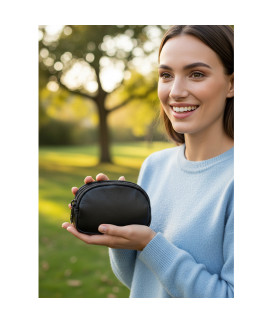 Černá kožená dvouzipová etue 611-0368-60