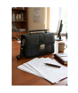 Černá pánská kožená etue se sklápěcím registrem a držadlem 611-2415-60