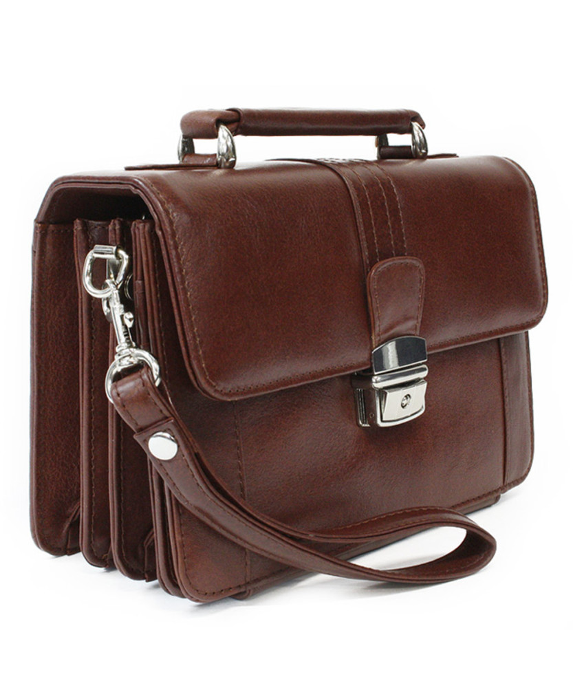 Hnědá pánská kožená etue se sklápěcím registrem a držadlem 611-2415-40