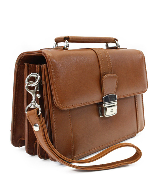 Světle hnědá kožená etue se sklápěcím registrem a držadlem 611-2415-05