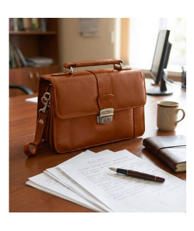 Světle hnědá kožená etue se sklápěcím registrem a držadlem 611-2415-05