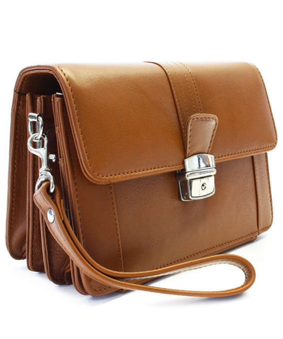 Světle hnědá pánská kožená etue se sklápěcím registrem 611-2415A-05