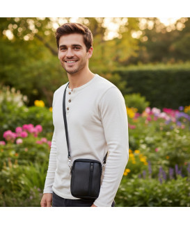 Černá kožená dokladová crossbody etue 611-6207-60