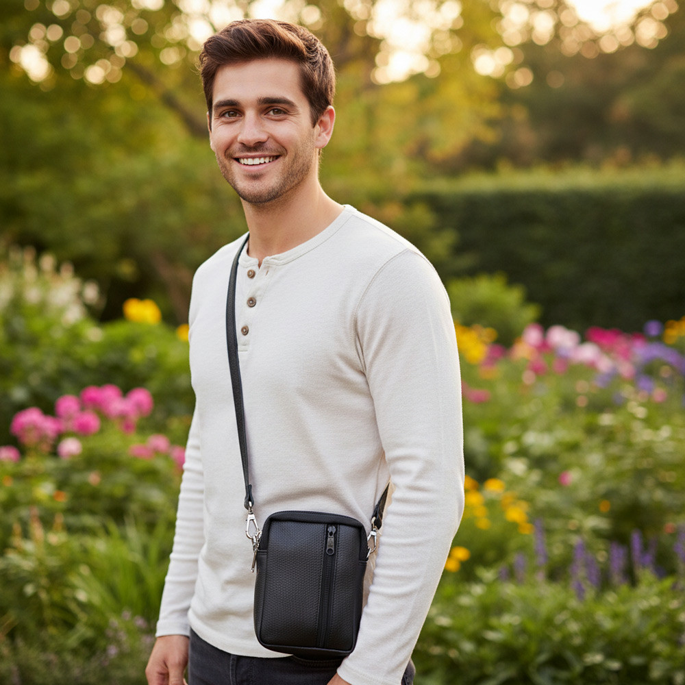 Černá kožená dokladová crossbody etue 611-6207-60