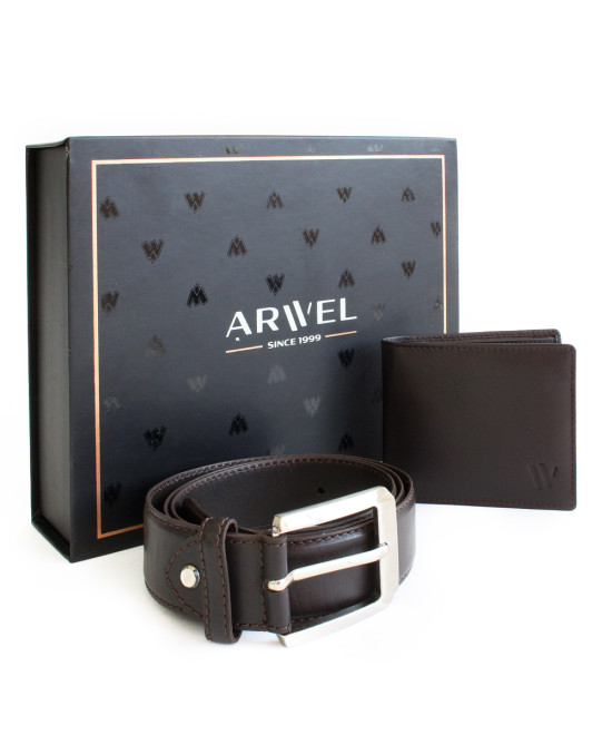 Sada pánského tmavě hnědého opasku a peněženky v dárkové krabici 412-3326-47