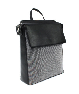 Černý městský kožený batoh s textilem 311-1660B-60/T