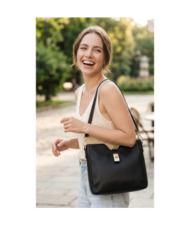 Černá elegantní kožená zipová kabelka 212-1036-60