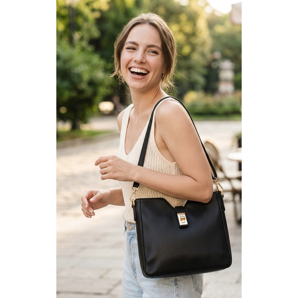 Černá elegantní kožená zipová kabelka 212-1036-60