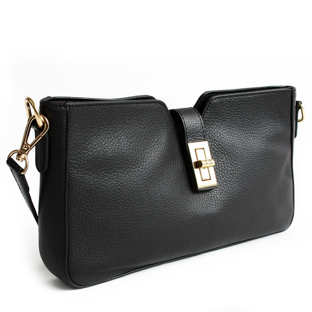Černá elegantní kožená zipová kabelka/psaníčko 212-1025-60