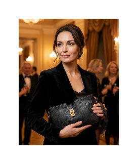 Černá elegantní kožená zipová kabelka/psaníčko 212-1025-60